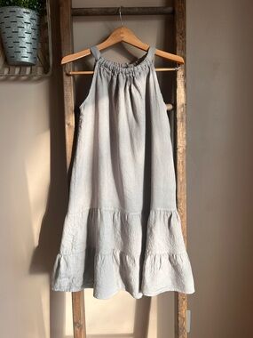 Bellambra Taupe Tiered Linen Halter Dress